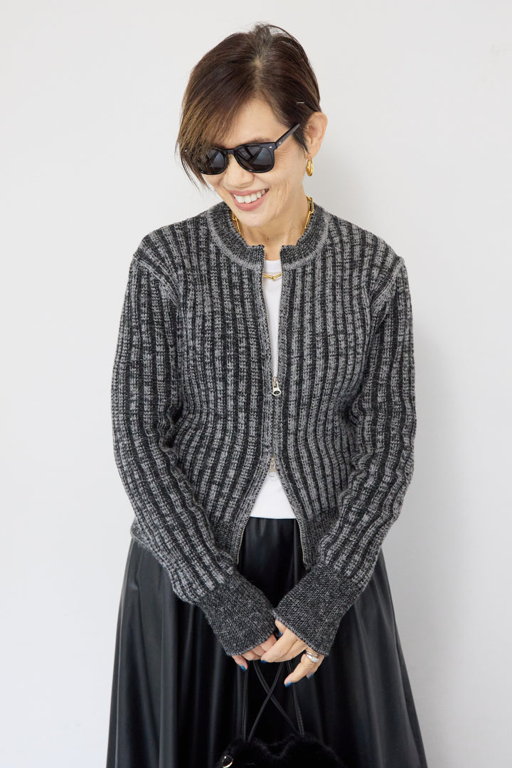 ウール混リブニットジップカーディガン