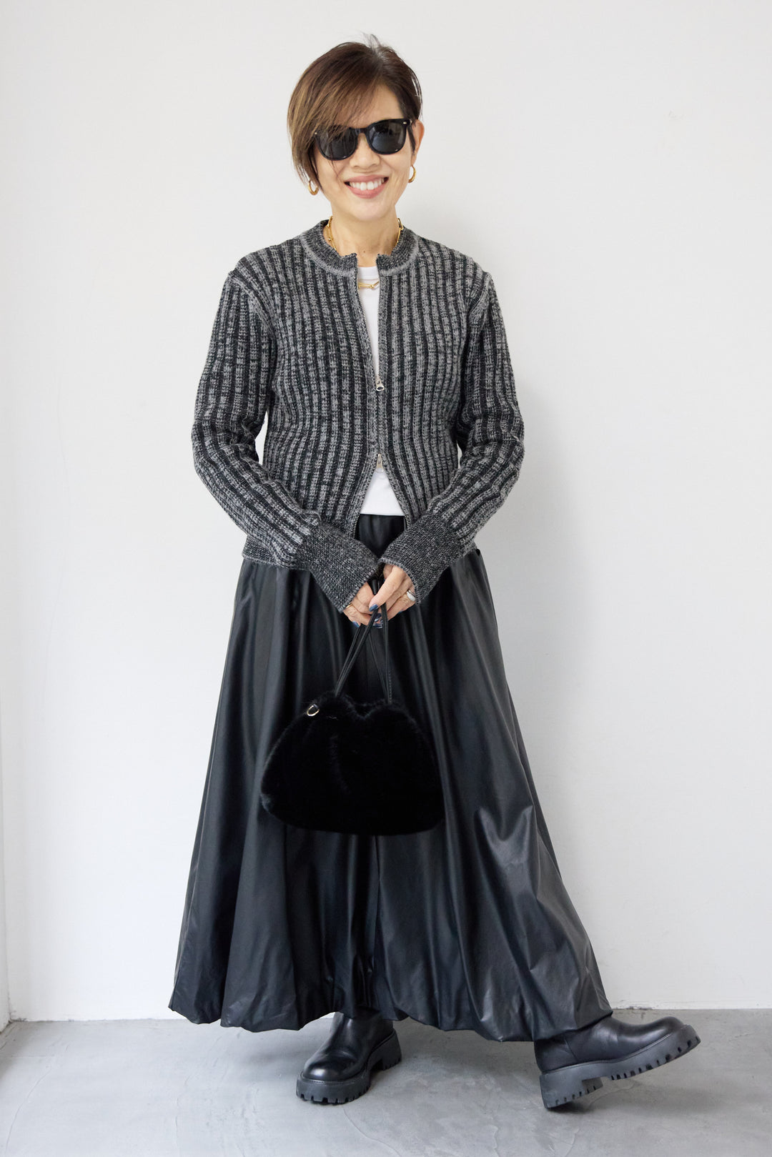 ウール混リブニットジップカーディガン