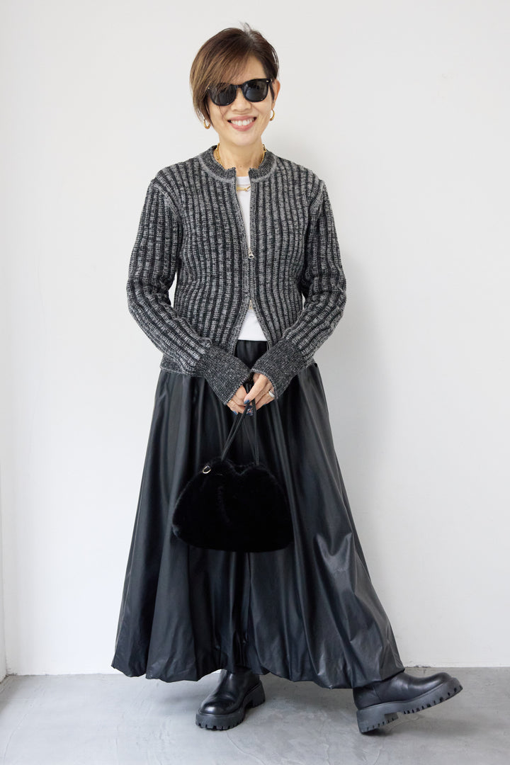 ウール混リブニットジップカーディガン