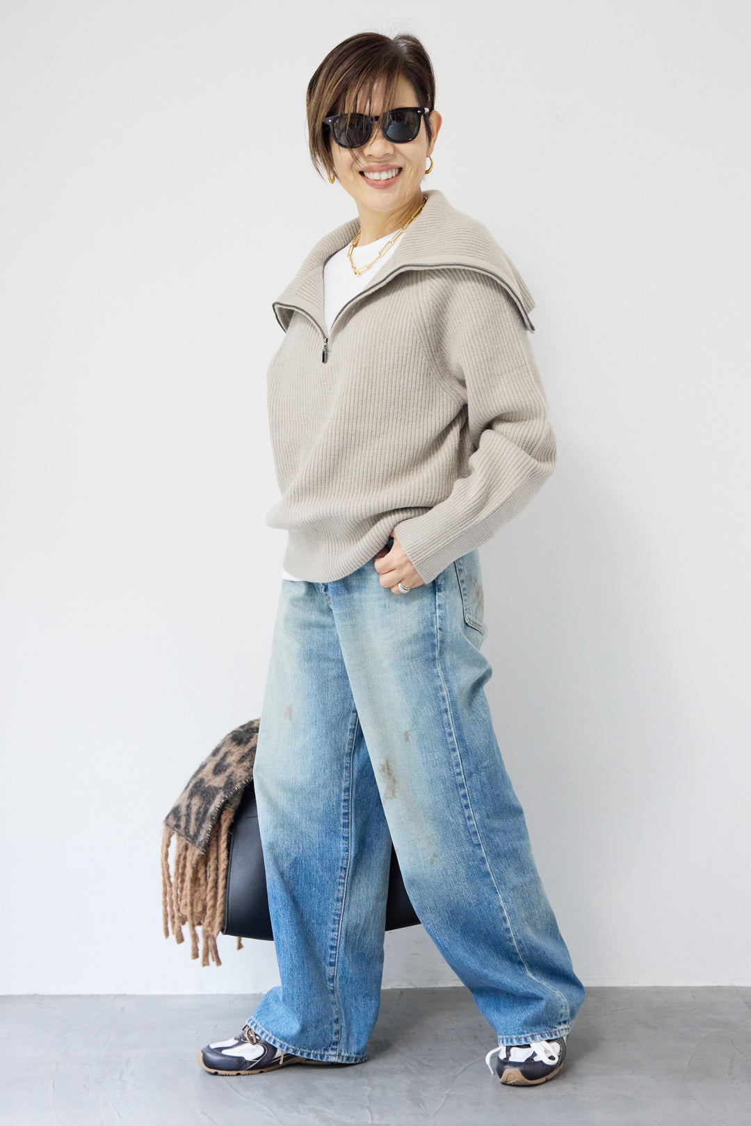 ビックカラーハーフジップニット