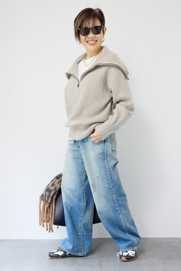 ビックカラーハーフジップニット