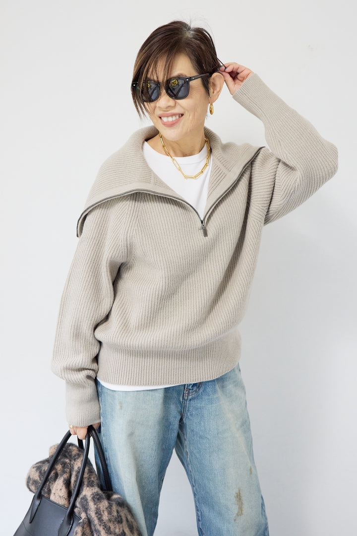 ビックカラーハーフジップニット