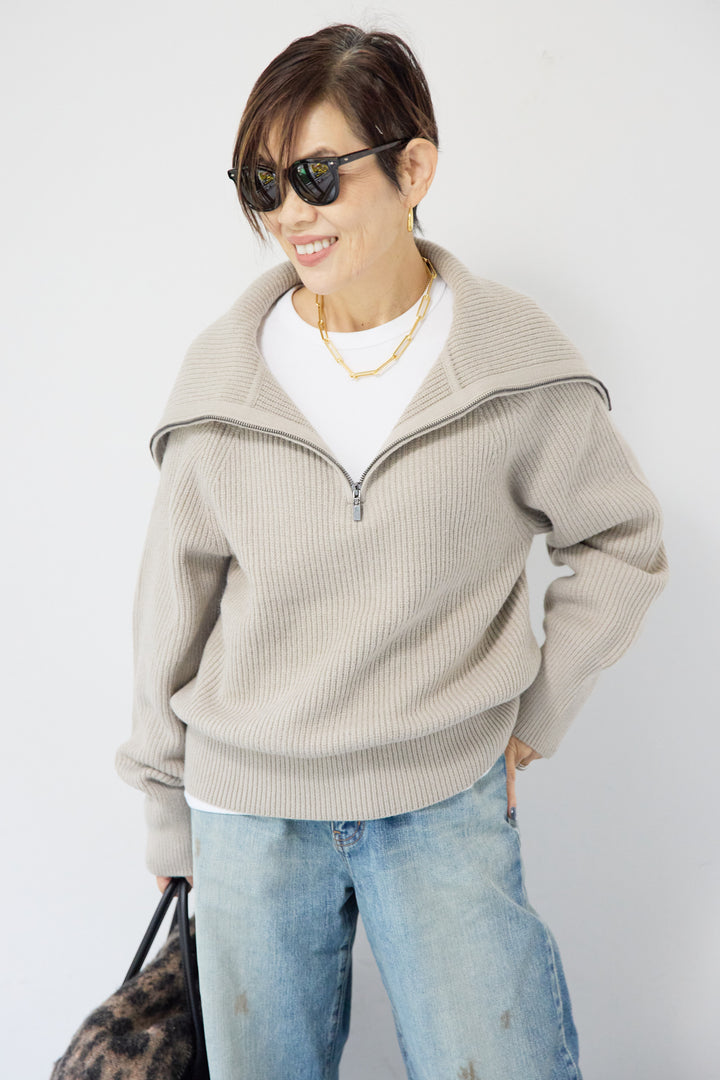 ビックカラーハーフジップニット