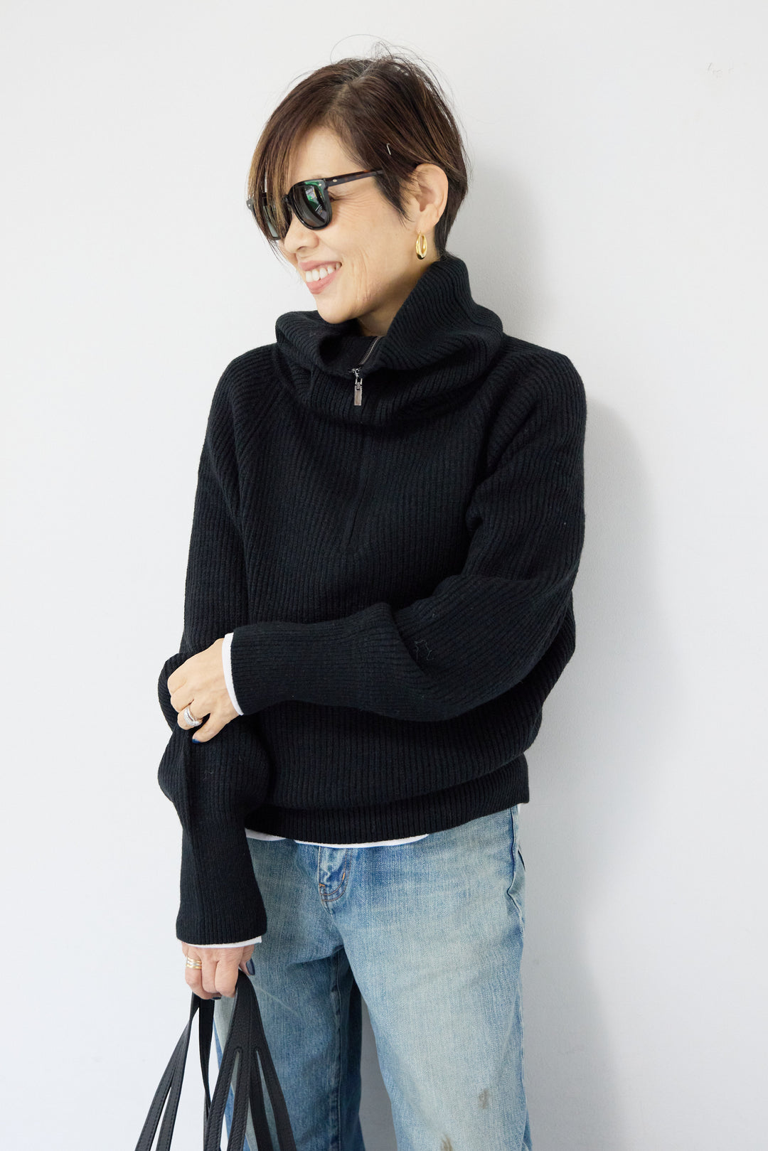 ビックカラーハーフジップニット