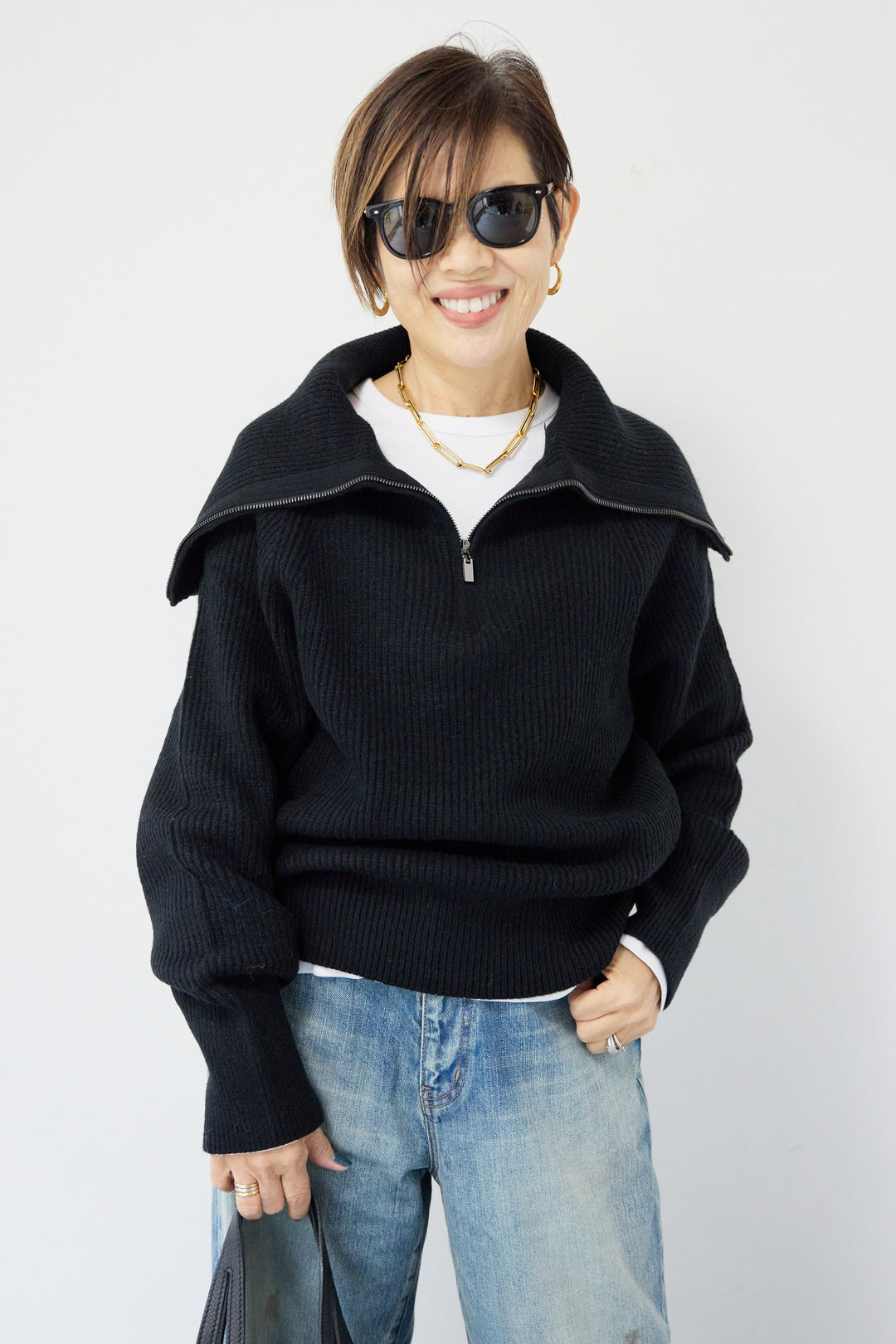 ビックカラーハーフジップニット