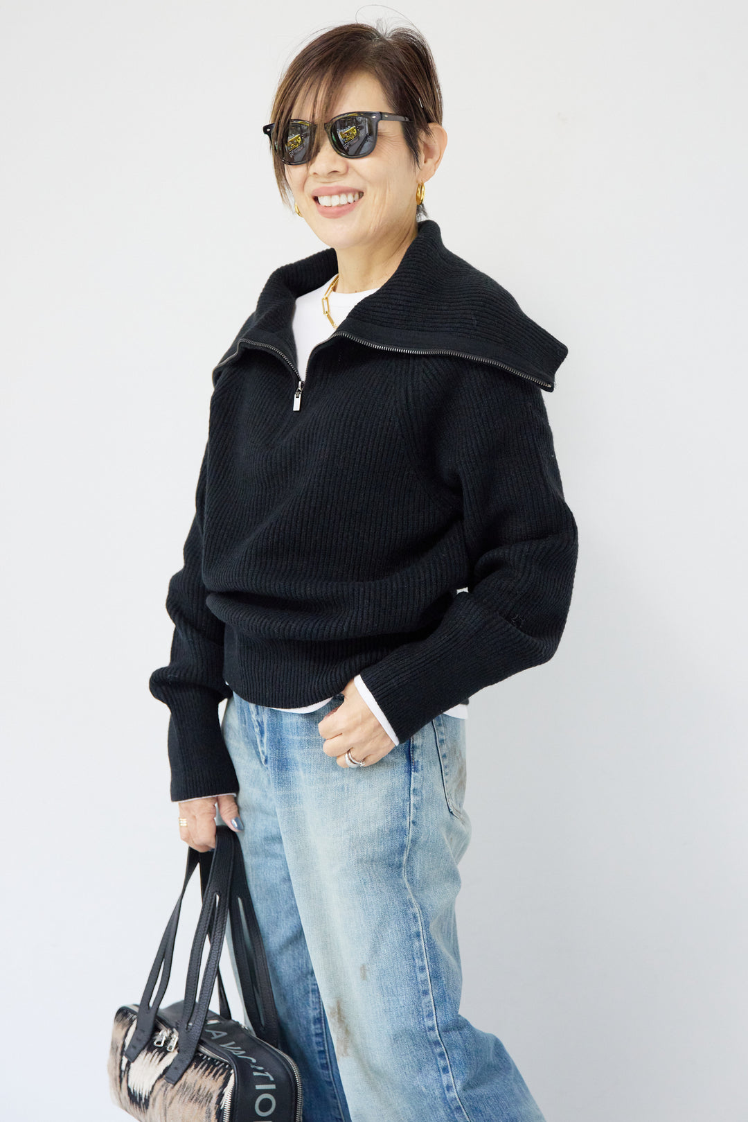 ビックカラーハーフジップニット