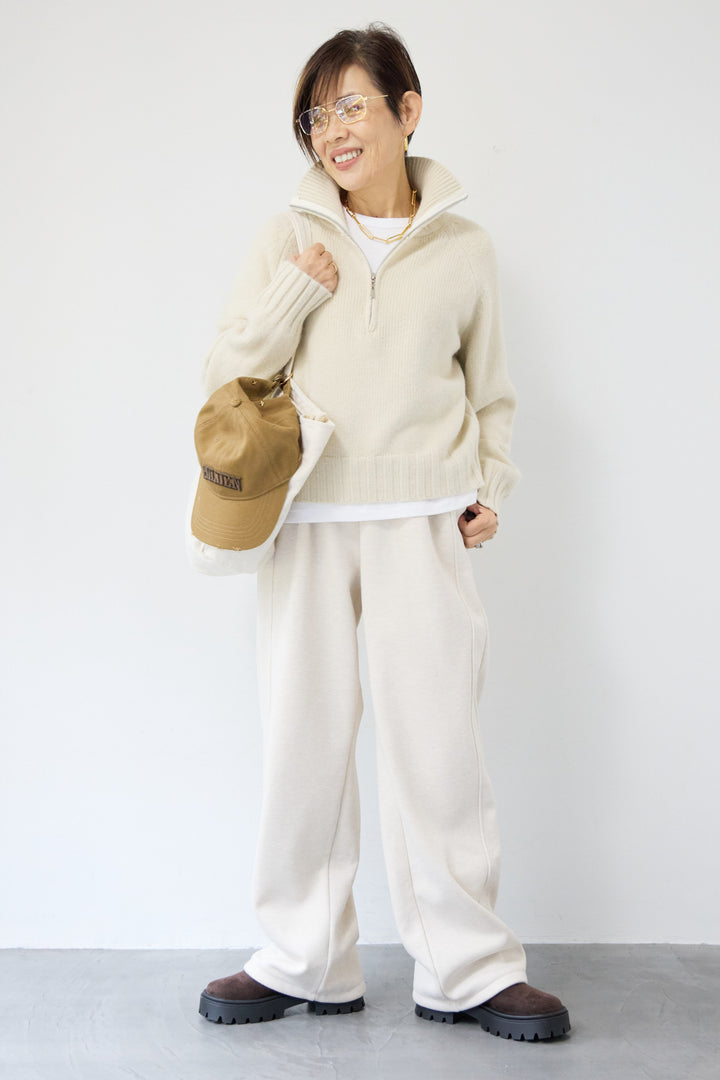 [SET]ラグランスリーブハーフジップニット+裏起毛ヘリンボーン柄リラックスパンツ(2set)