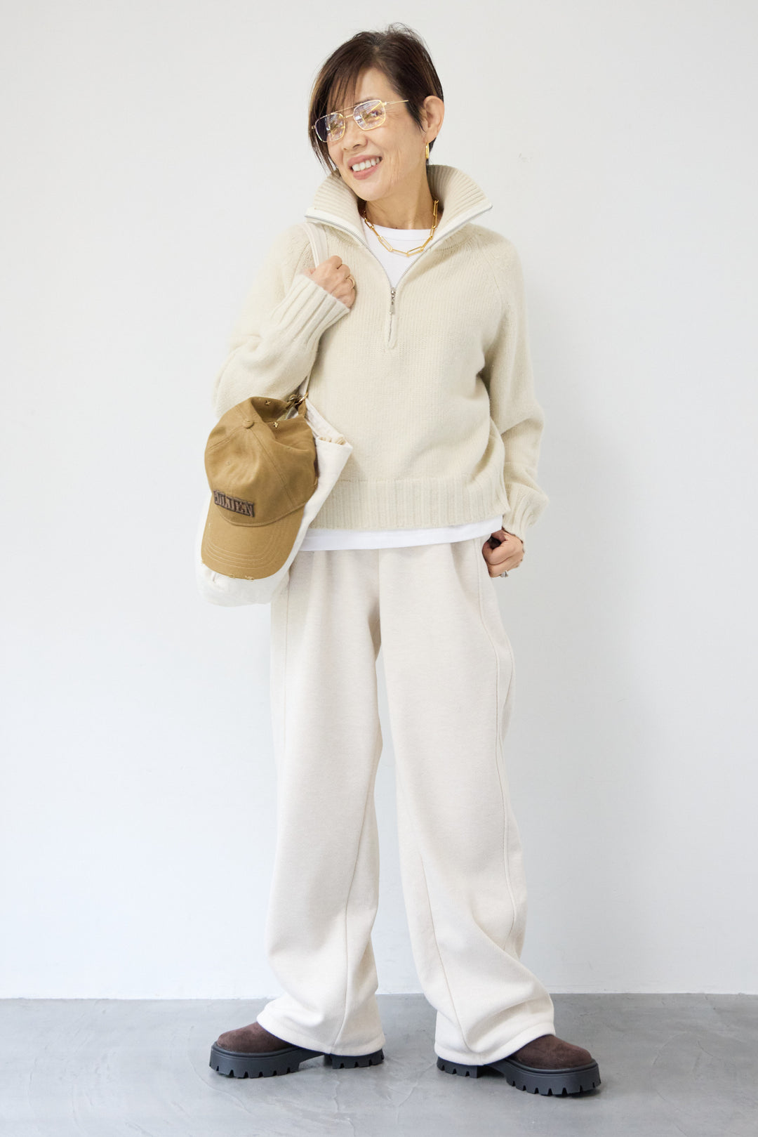 裏起毛ヘリンボーン柄リラックスパンツ