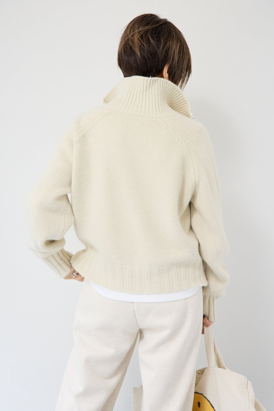 [SET]ラグランスリーブハーフジップニット+裏起毛ヘリンボーン柄リラックスパンツ(2set)