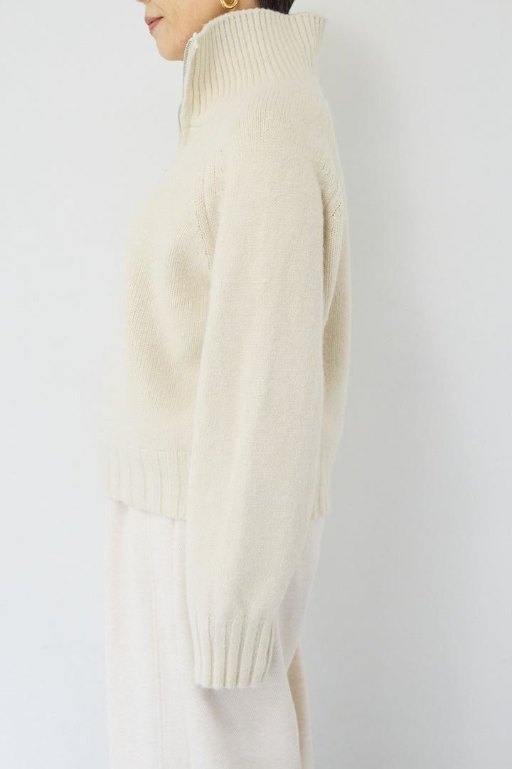 [SET]ラグランスリーブハーフジップニット+裏起毛ヘリンボーン柄リラックスパンツ(2set)