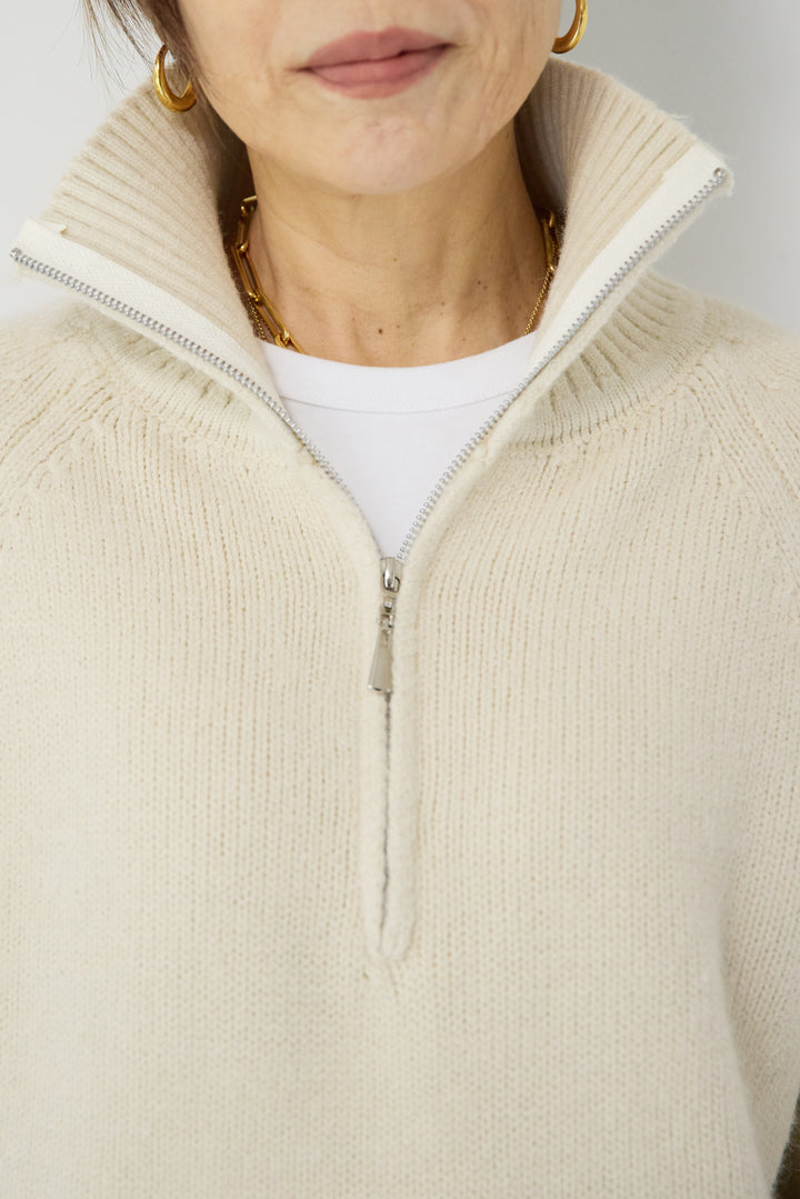 [SET]ラグランスリーブハーフジップニット+裏起毛ヘリンボーン柄リラックスパンツ(2set)