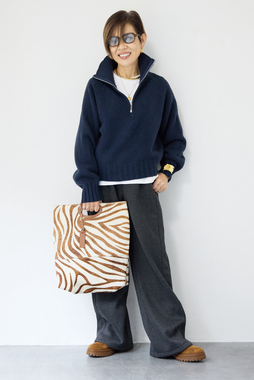 裏起毛ヘリンボーン柄リラックスパンツ