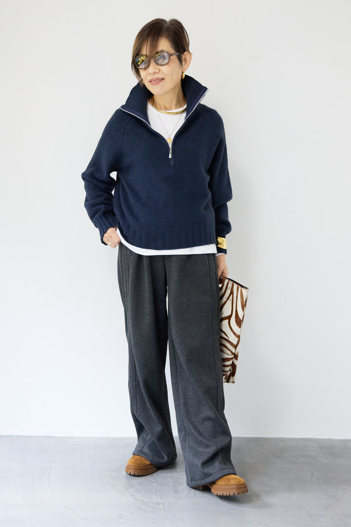 裏起毛ヘリンボーン柄リラックスパンツ