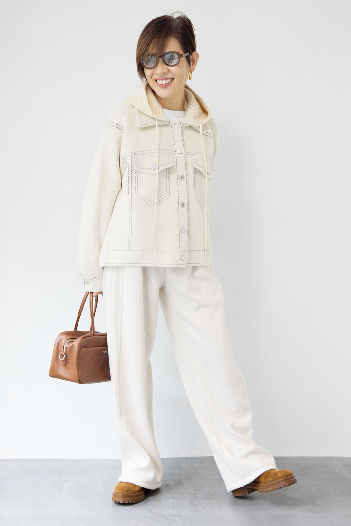 裏起毛ヘリンボーン柄リラックスパンツ