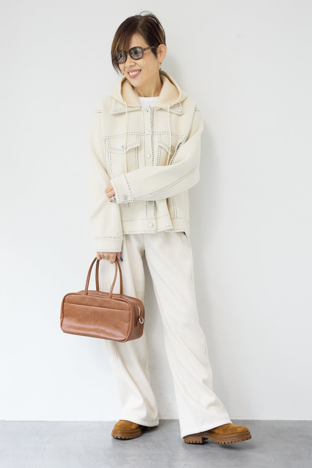 裏起毛ヘリンボーン柄リラックスパンツ