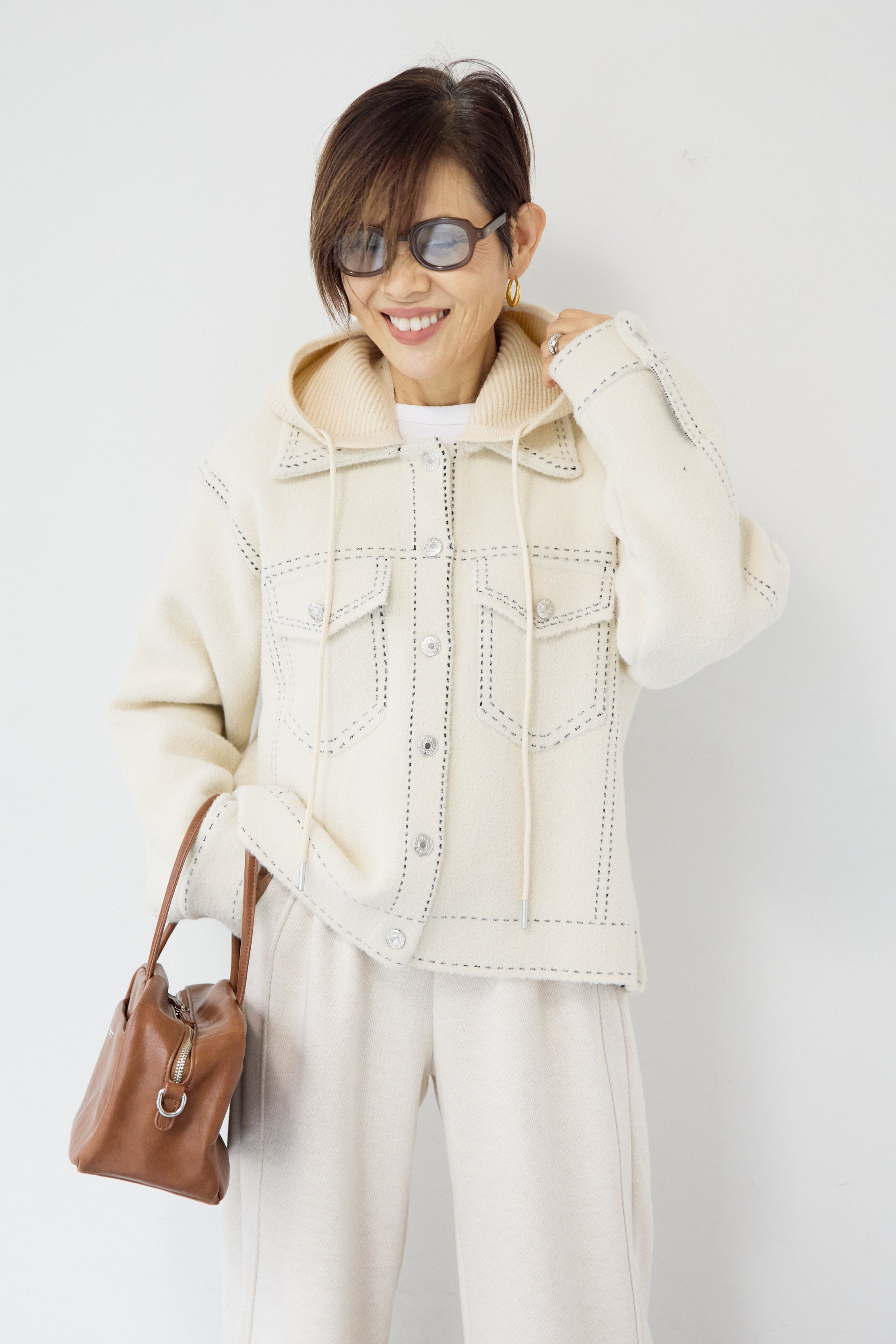 SET]ステッチデザインメルトンジャケット+裏起毛ヘリンボーン柄