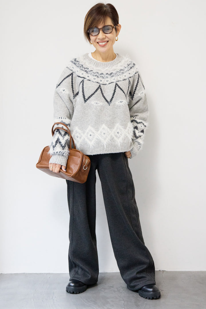 ノルディック柄フェザージャガードニット