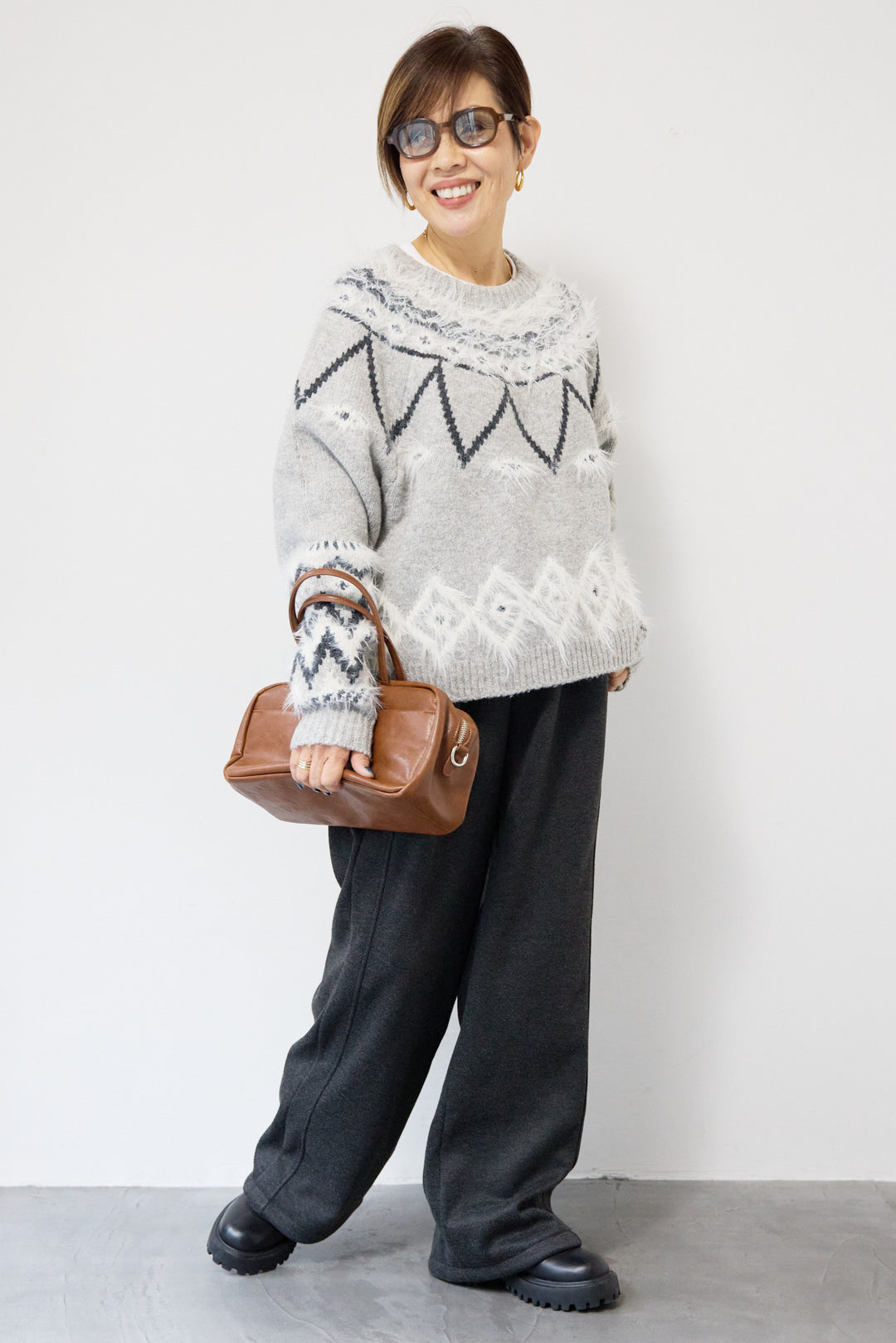 ノルディック柄フェザージャガードニット