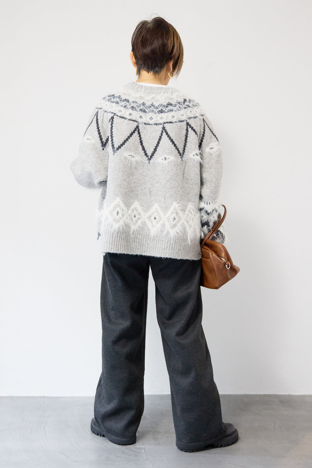 [SET]ノルディック柄フェザージャガードニット+裏起毛ヘリンボーン柄リラックスパンツ(2set)