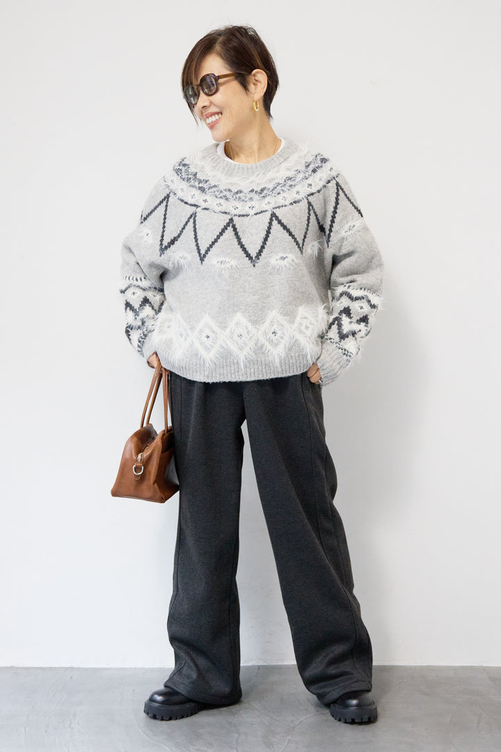 ノルディック柄フェザージャガードニット