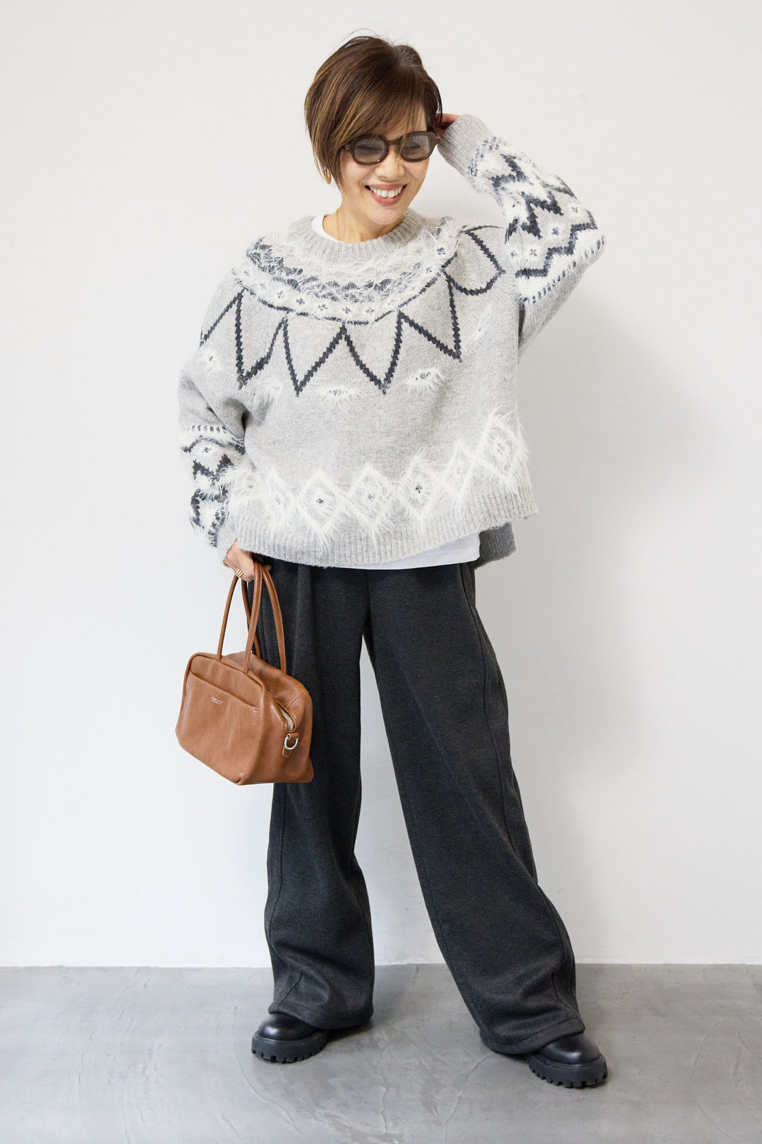 ノルディック柄フェザージャガードニット