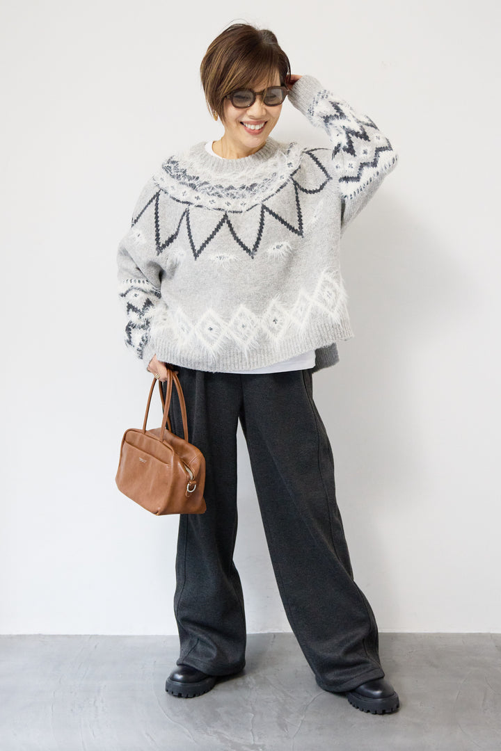 ノルディック柄フェザージャガードニット