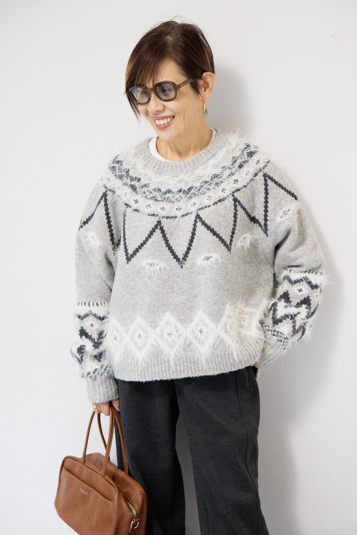 ノルディック柄フェザージャガードニット