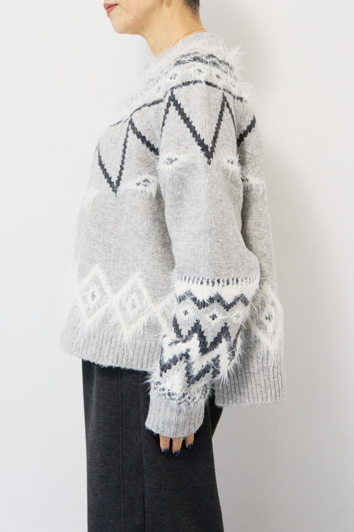 ノルディック柄フェザージャガードニット