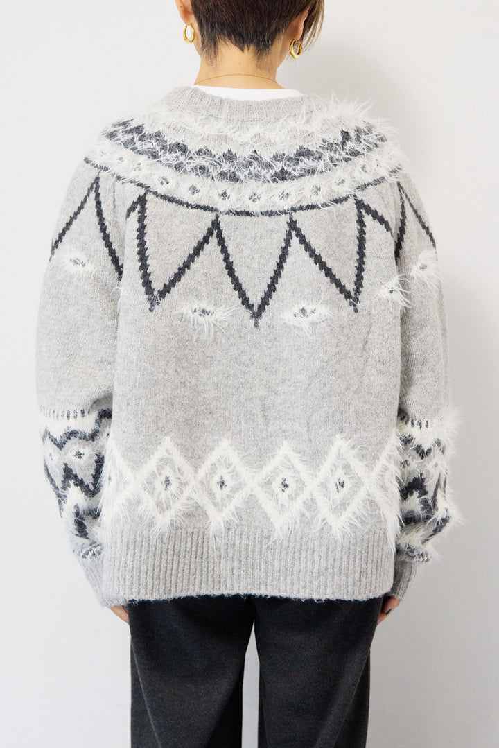 ノルディック柄フェザージャガードニット