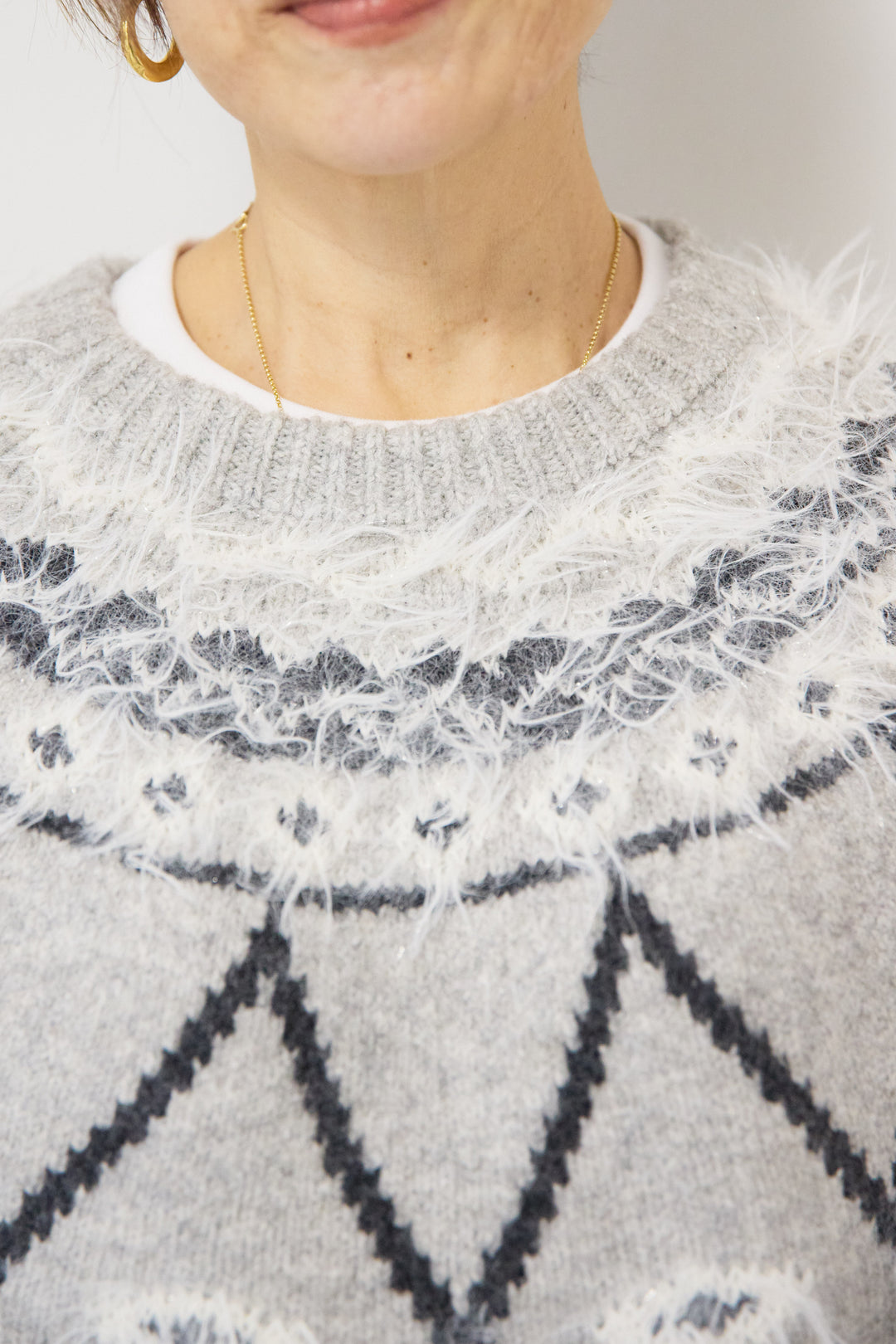 [SET]ノルディック柄フェザージャガードニット+裏起毛ヘリンボーン柄リラックスパンツ(2set)