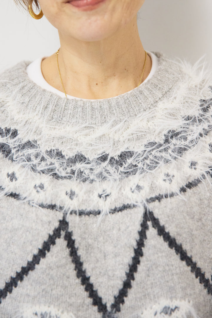 [SET]ノルディック柄フェザージャガードニット+裏起毛ヘリンボーン柄リラックスパンツ(2set)