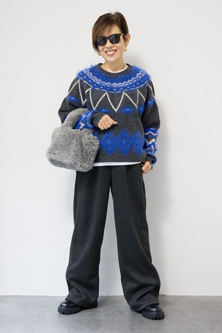 裏起毛ヘリンボーン柄リラックスパンツ