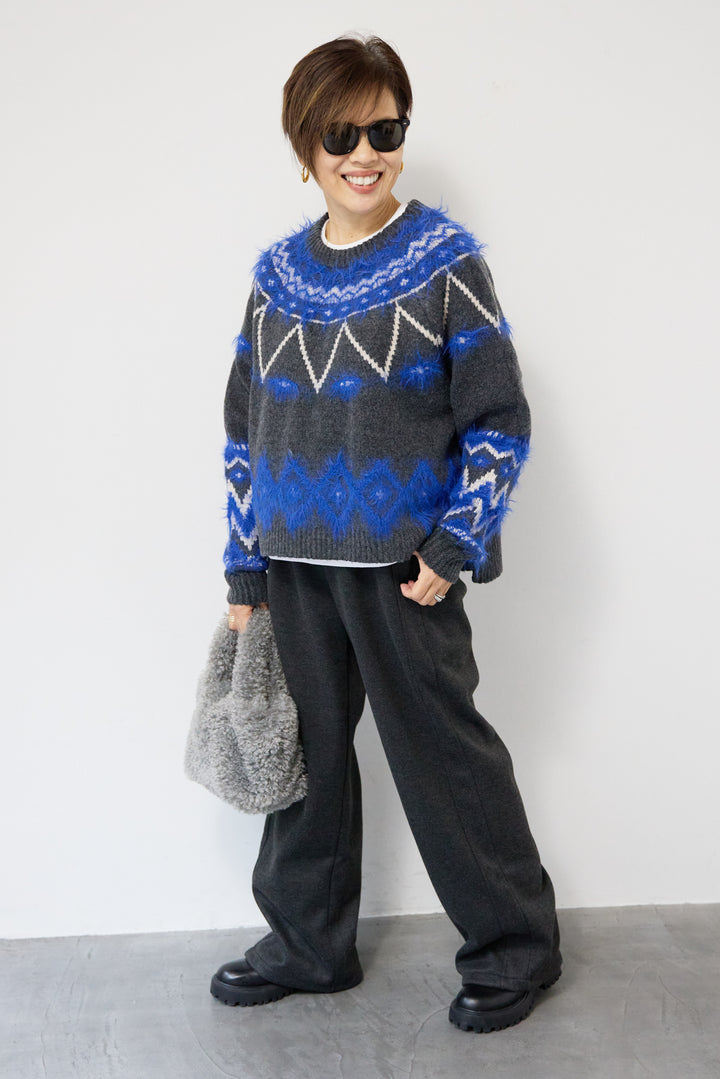 ノルディック柄フェザージャガードニット