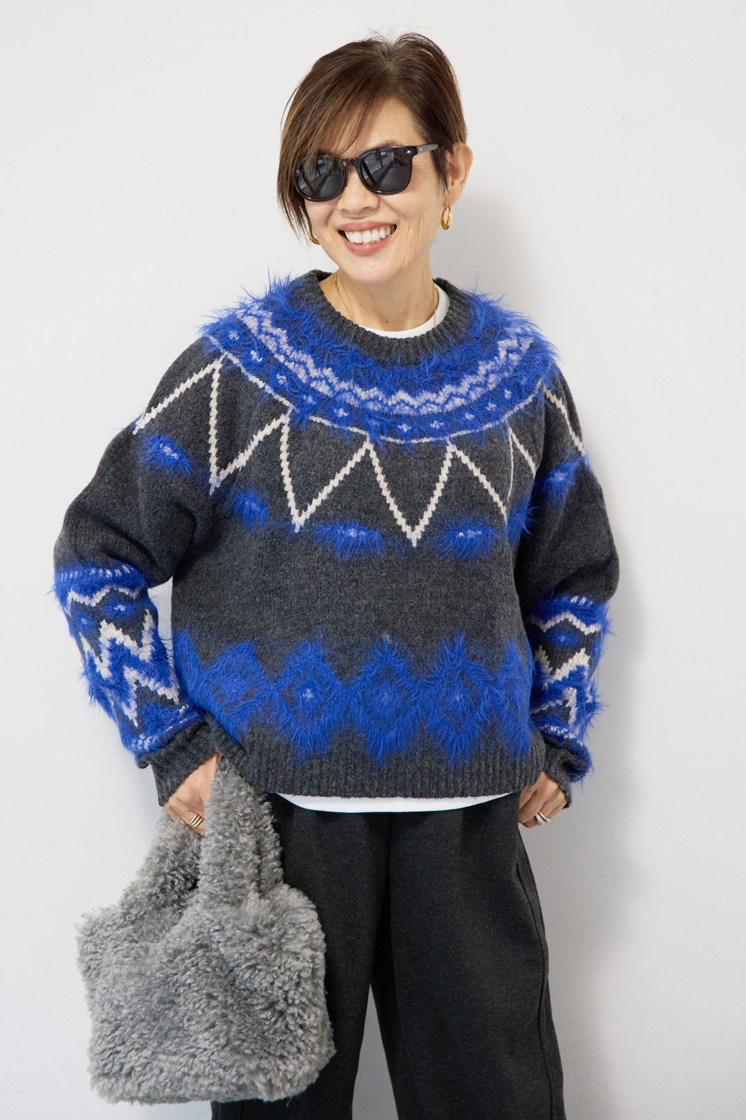 ノルディック柄フェザージャガードニット