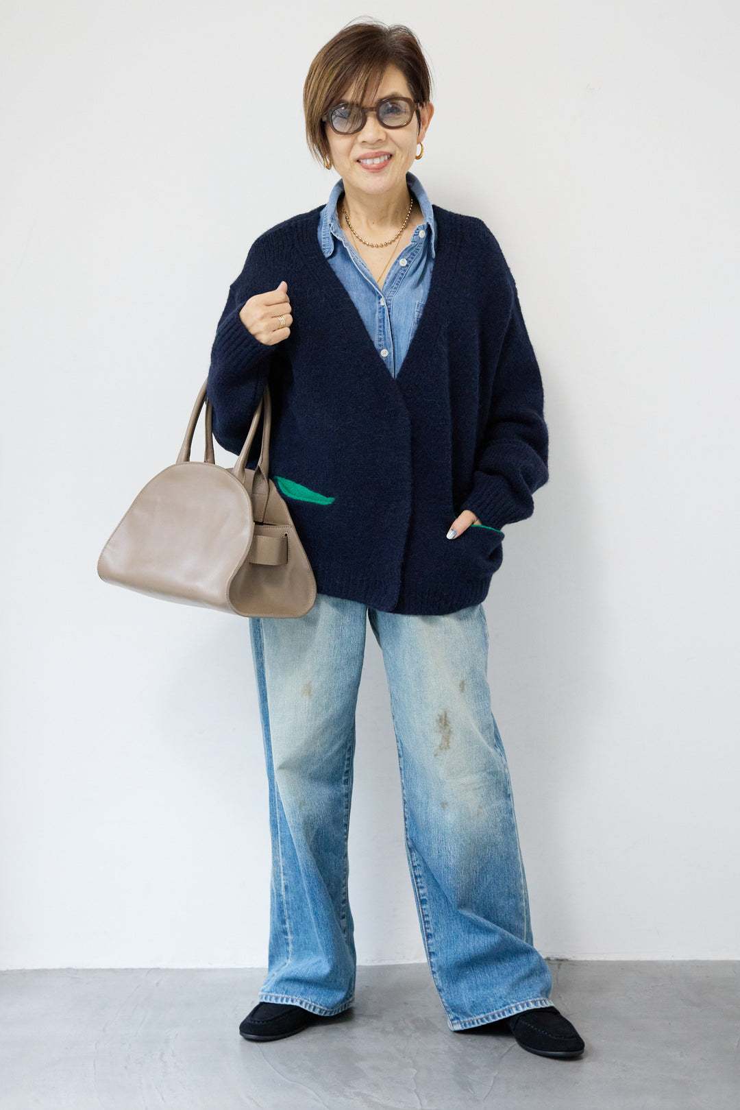 【アルパカ・ウール混】ハートデザインバイカラーカーディガン