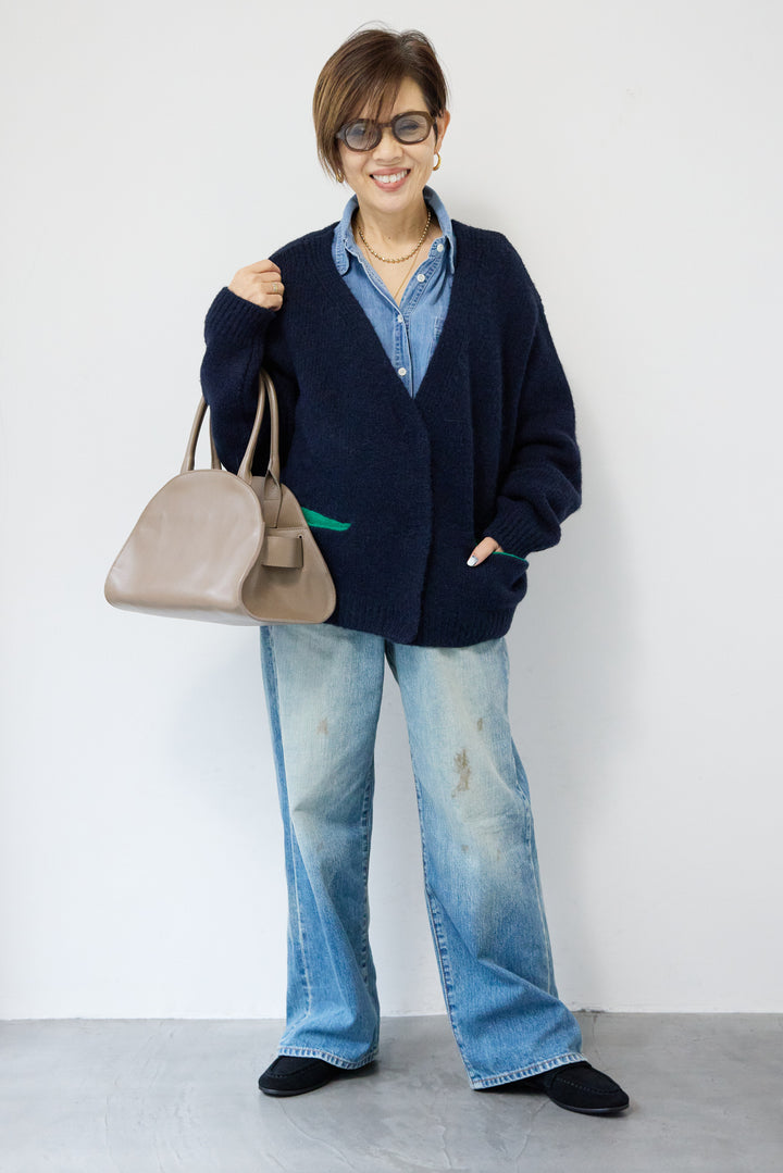 【アルパカ・ウール混】ハートデザインバイカラーカーディガン