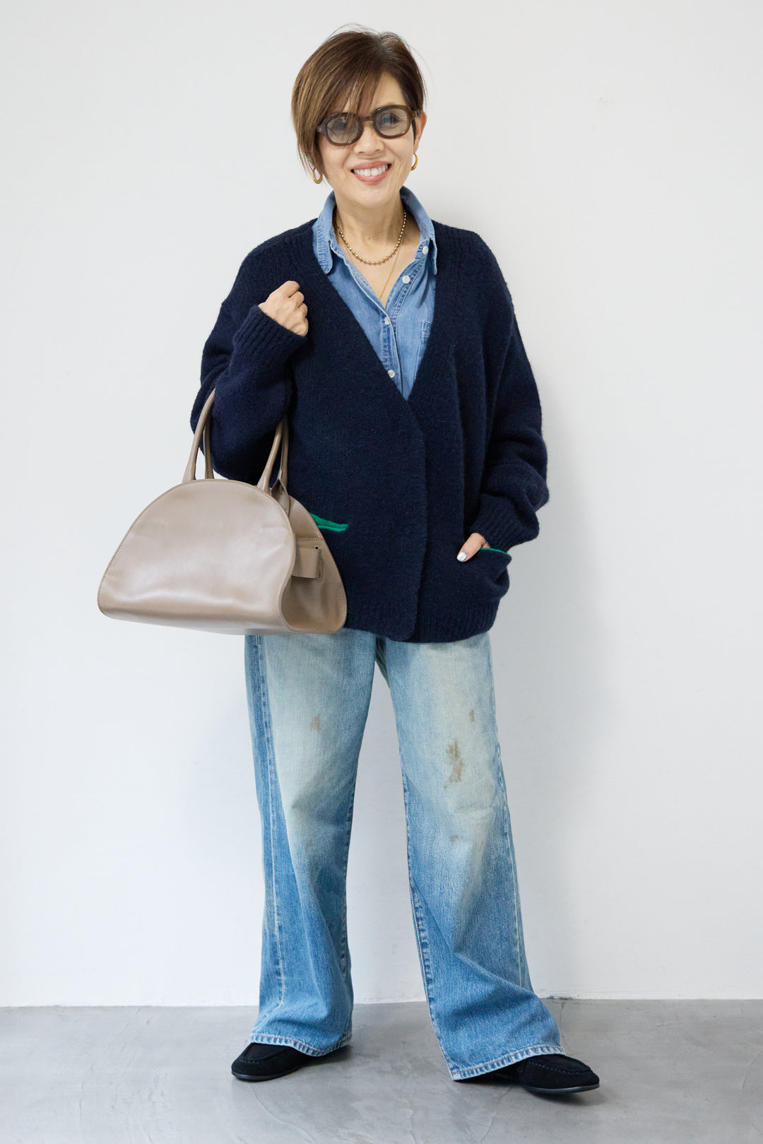 【アルパカ・ウール混】ハートデザインバイカラーカーディガン