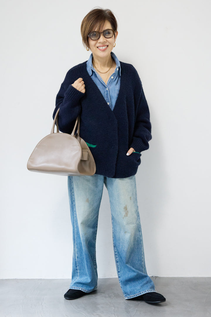 【アルパカ・ウール混】ハートデザインバイカラーカーディガン