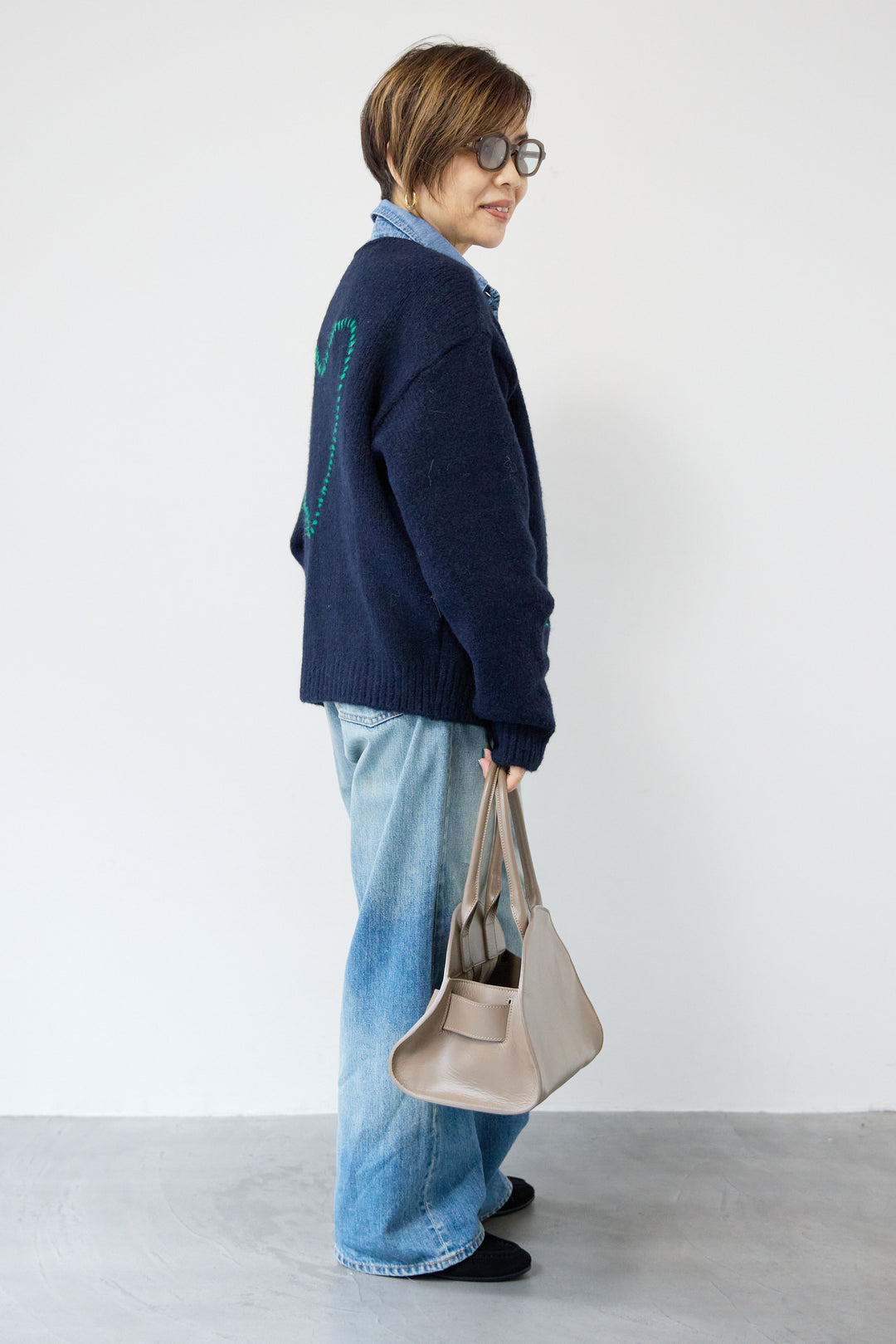 【アルパカ・ウール混】ハートデザインバイカラーカーディガン