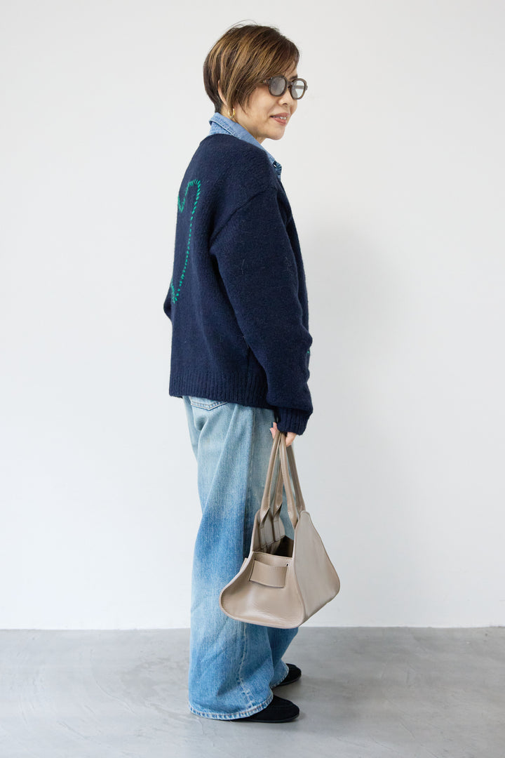 【アルパカ・ウール混】ハートデザインバイカラーカーディガン