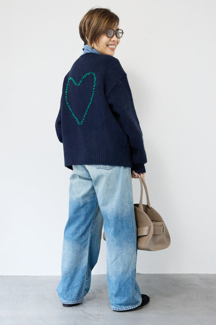 【アルパカ・ウール混】ハートデザインバイカラーカーディガン