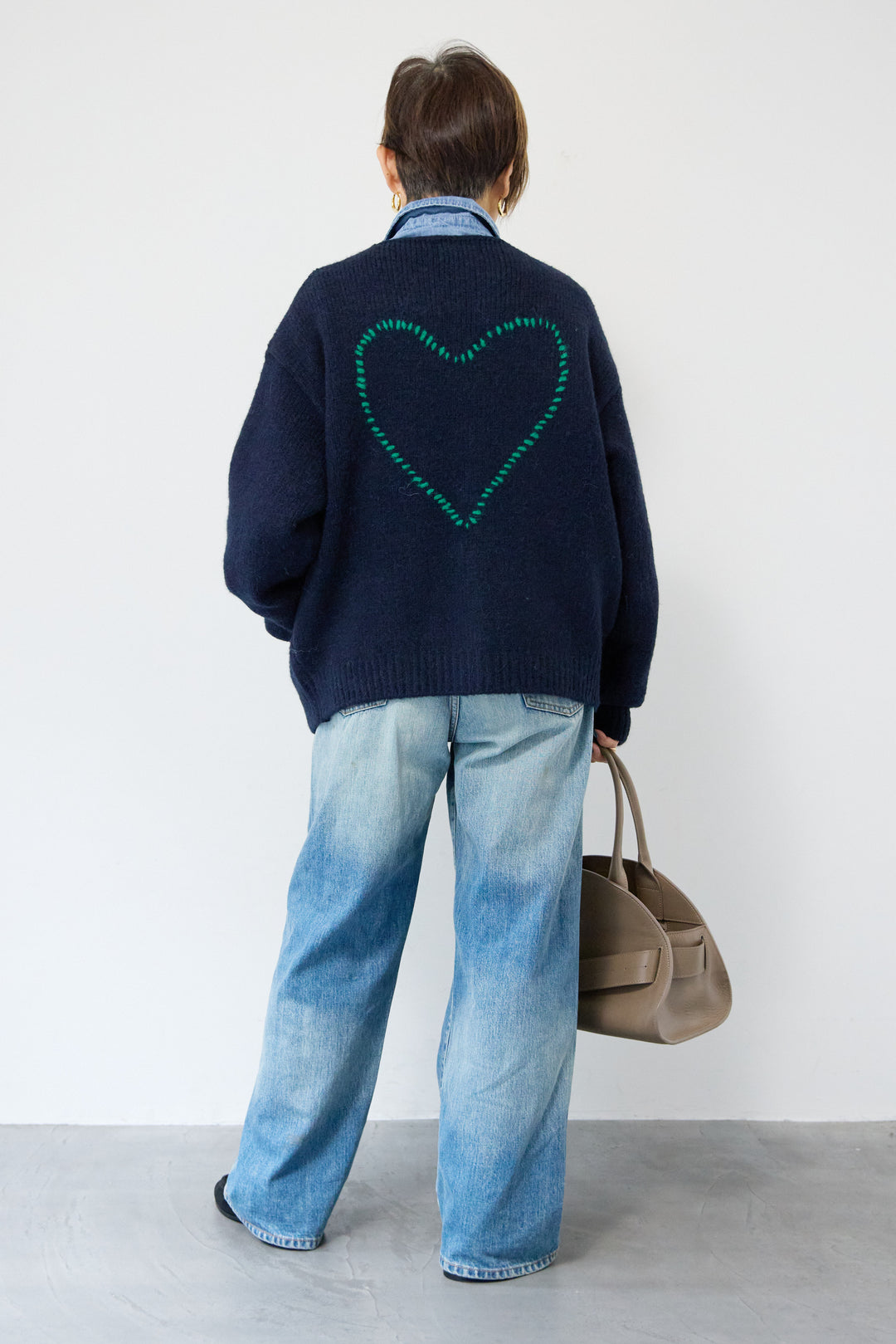 【アルパカ・ウール混】ハートデザインバイカラーカーディガン