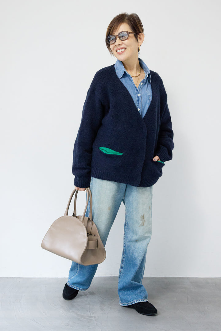 【アルパカ・ウール混】ハートデザインバイカラーカーディガン