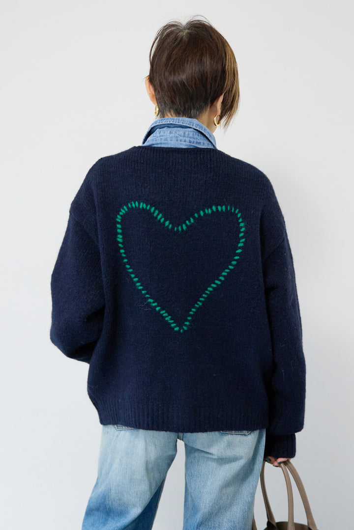 【アルパカ・ウール混】ハートデザインバイカラーカーディガン