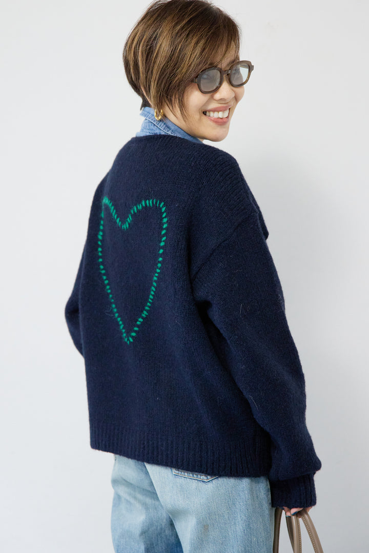 【アルパカ・ウール混】ハートデザインバイカラーカーディガン