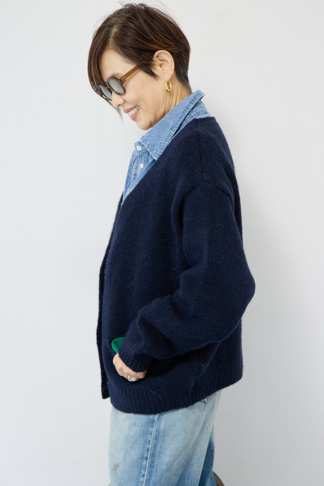 【アルパカ・ウール混】ハートデザインバイカラーカーディガン