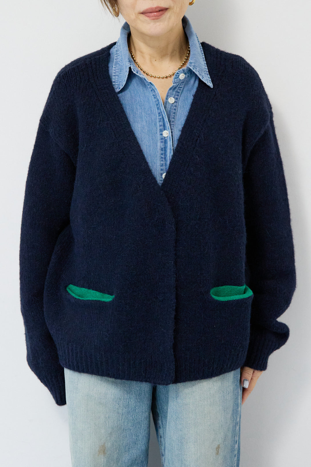 【アルパカ・ウール混】ハートデザインバイカラーカーディガン