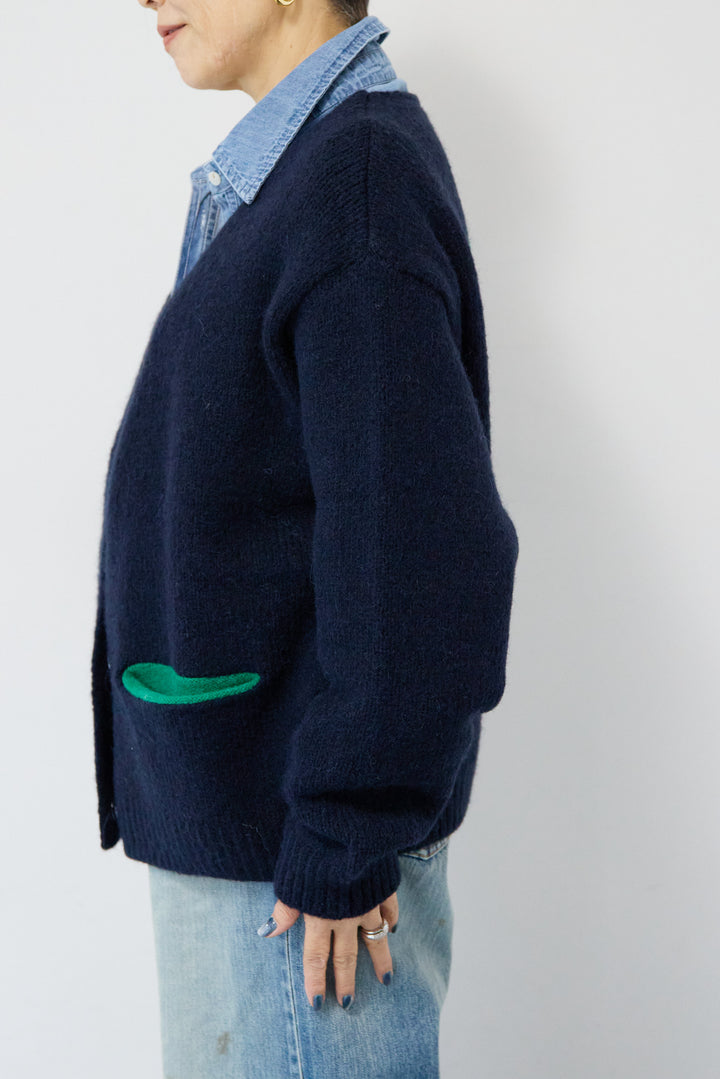 【アルパカ・ウール混】ハートデザインバイカラーカーディガン