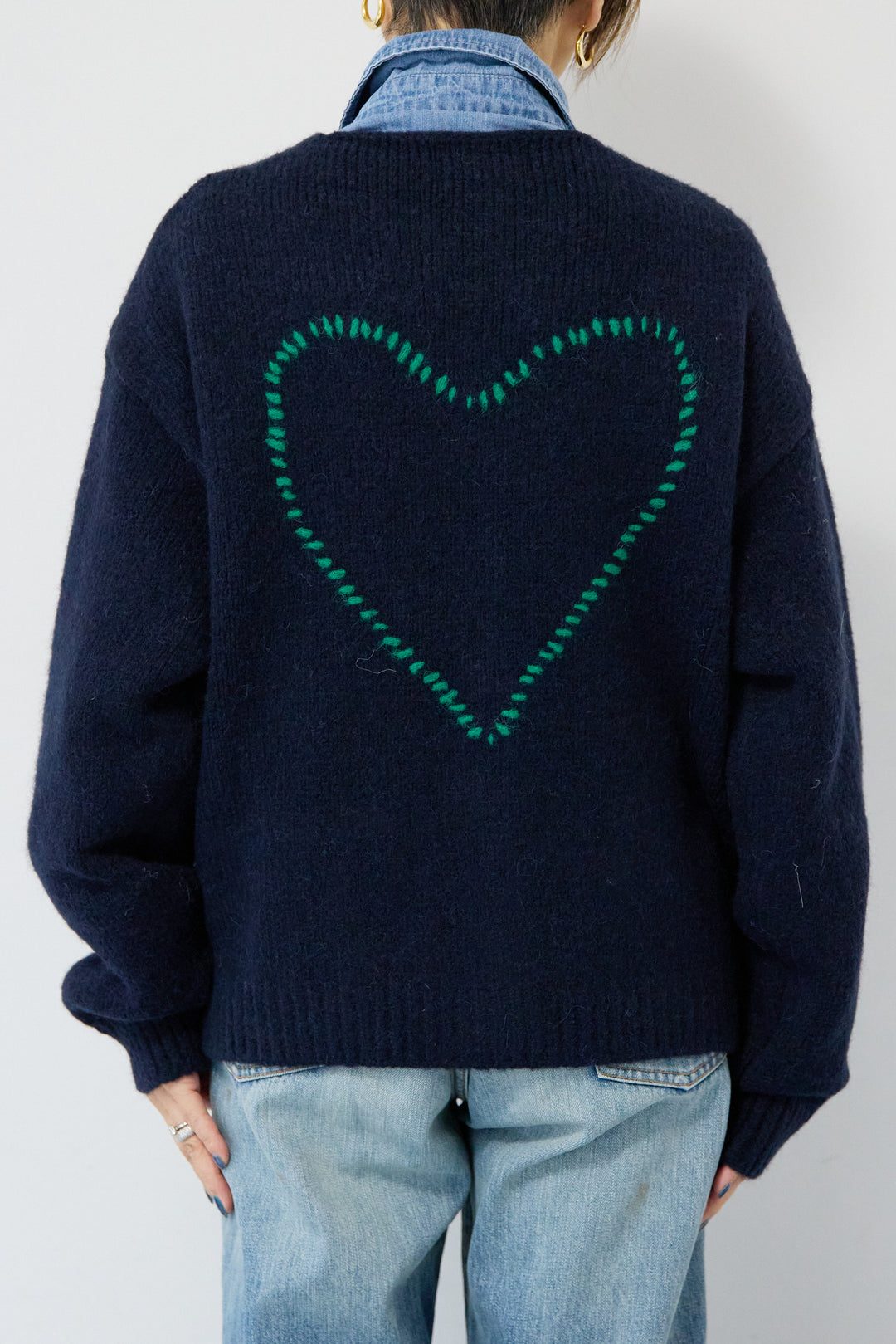 【アルパカ・ウール混】ハートデザインバイカラーカーディガン