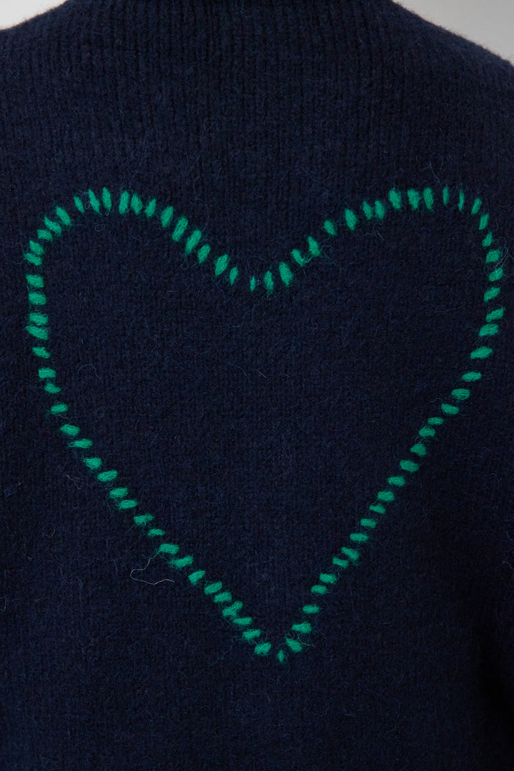 【アルパカ・ウール混】ハートデザインバイカラーカーディガン